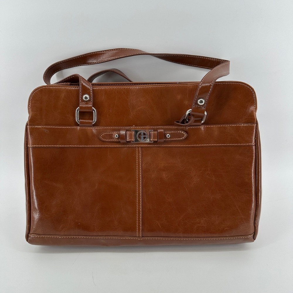 Giani Bernini Solutions Glazed Tobacco Brown Leather Tote Bag 7042TB NEW